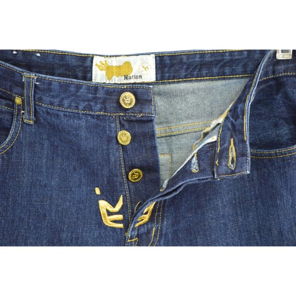 PNB Nation Jeans Size 36 x 33 Straight Leg Boot Cut Dark Wash Button Fly Denim - Picture 3 of 6